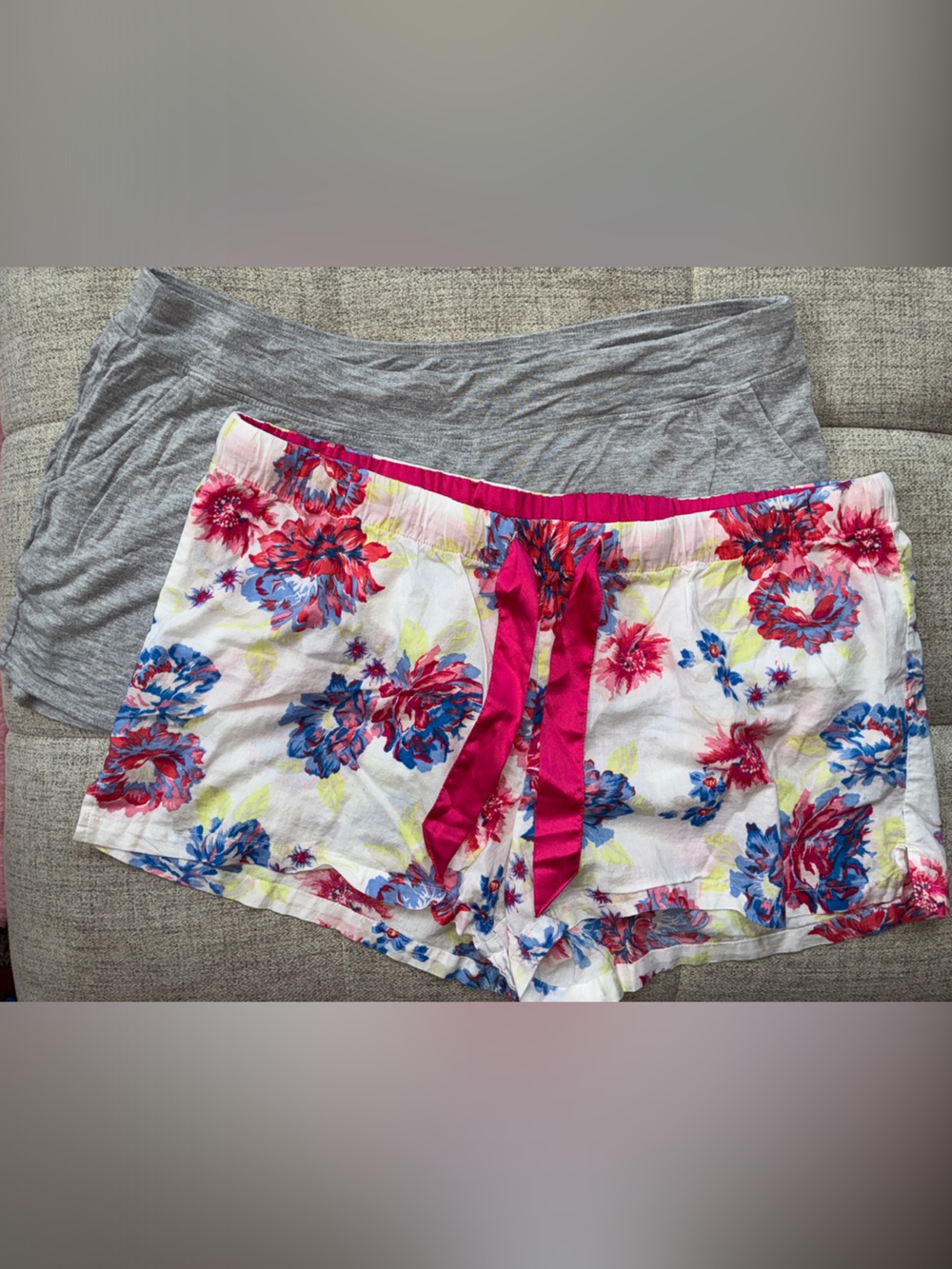 Old Navy Floral & Gray Lounge Shorts Set - White, Pink, Blue, Gray - Picture 1 of 5